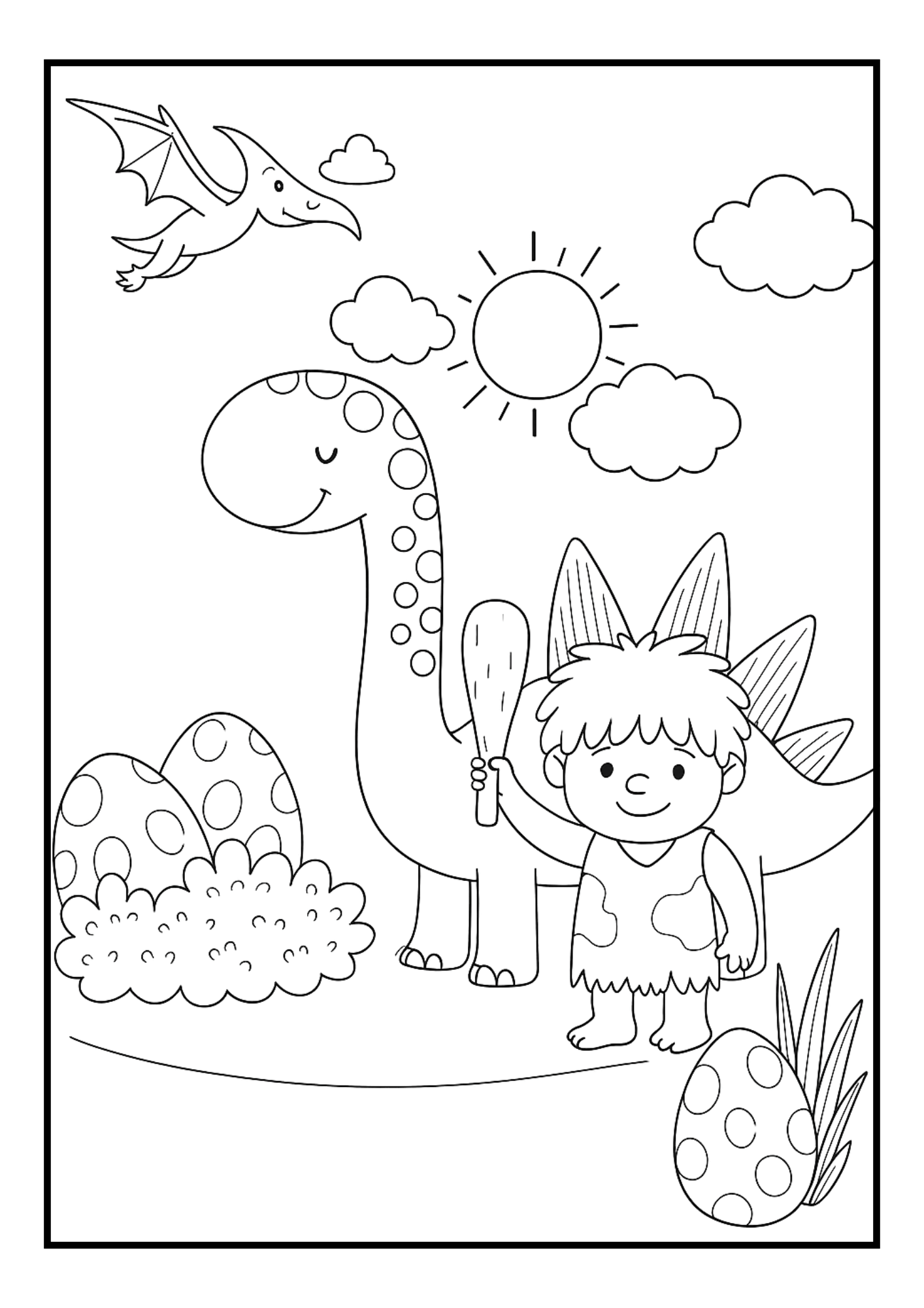 Prehistoric Boy Dinosaur Coloring Pages – Free Download (PDF, 300 DPI)