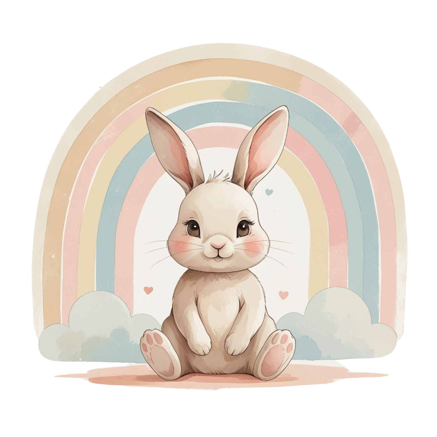 Watercolor Bunny with Pastel Rainbow