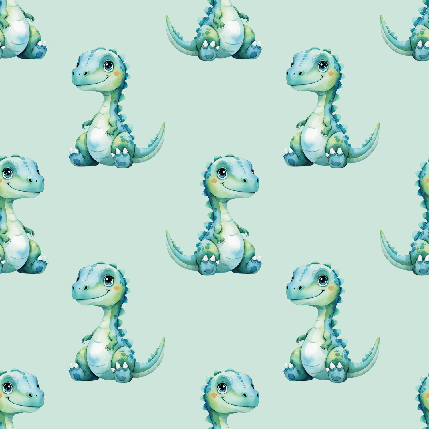 FREE Watercolor Green Sitting Dino Seamless Pattern (JPG/PNG, 300 DPI) | Free Download