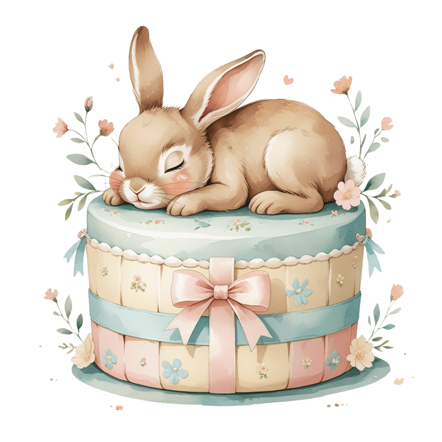 Free Sleeping Bunny on Gift Box Clipart