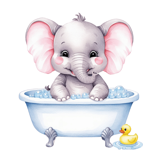 Free Watercolor Baby Elephant Bath Time Clipart with Bubbles