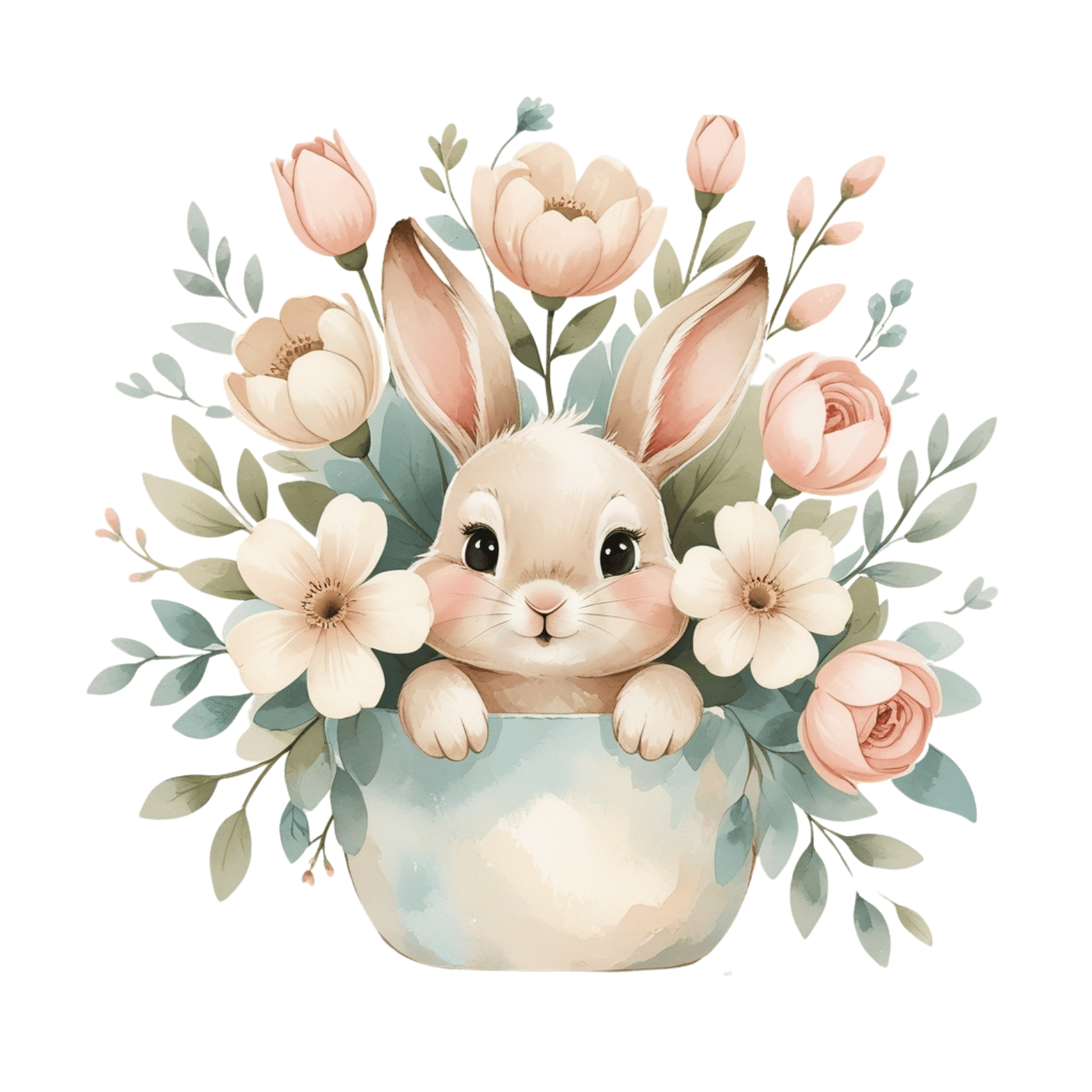 FREE Watercolor Bunny in Flower Pot Clipart