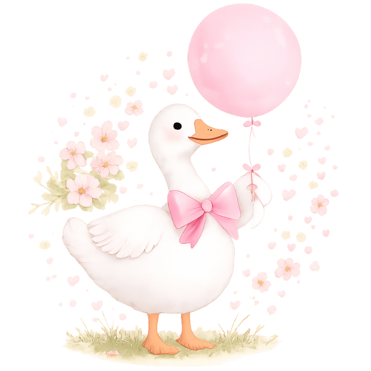 Free Cute Goose with Pink Balloon Clipart