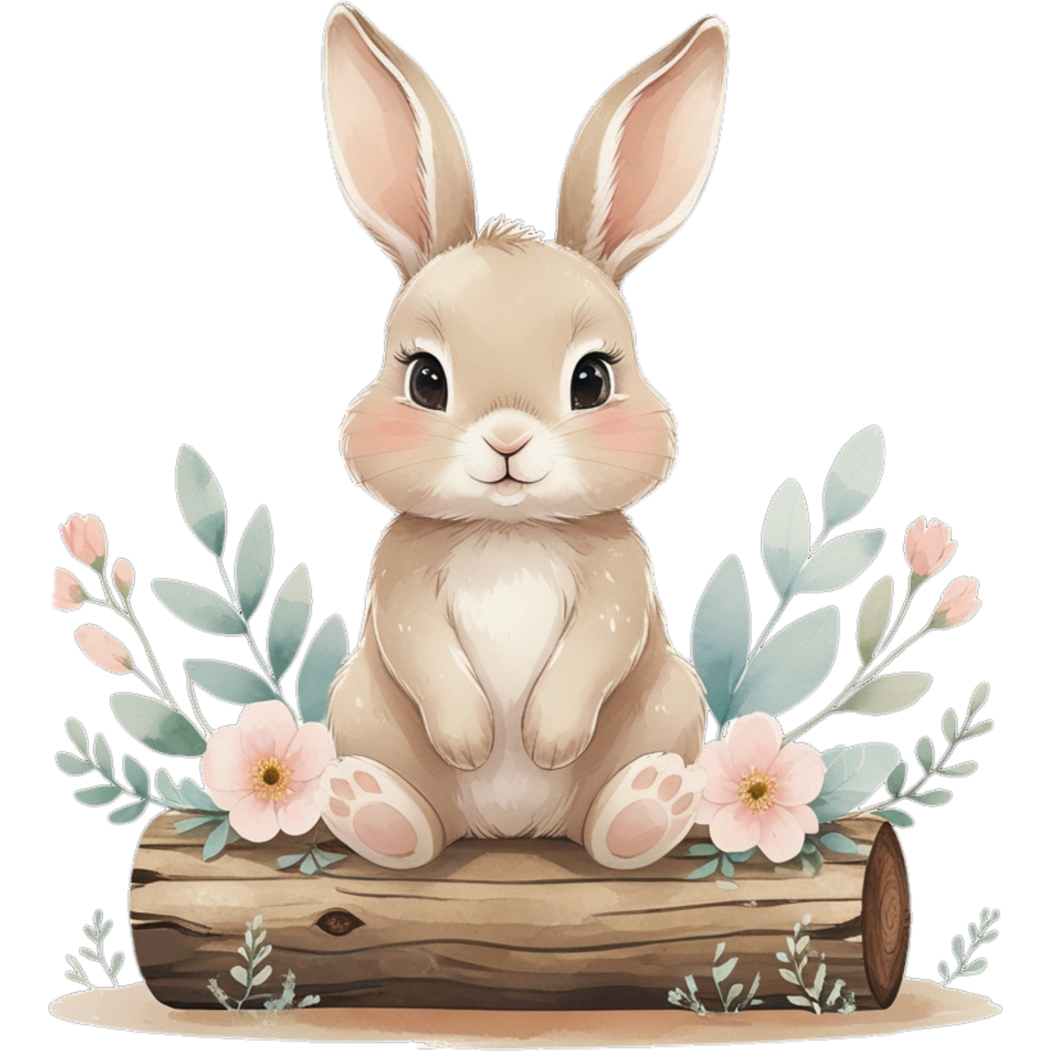 Woodland Bunny on Log