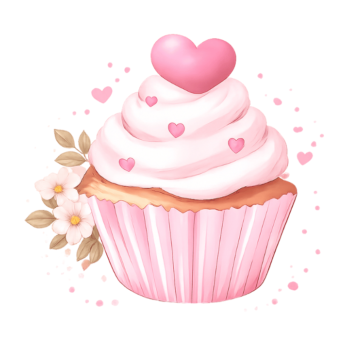 Free Pink Heart Cupcake Clipart for Baby Shower Girl