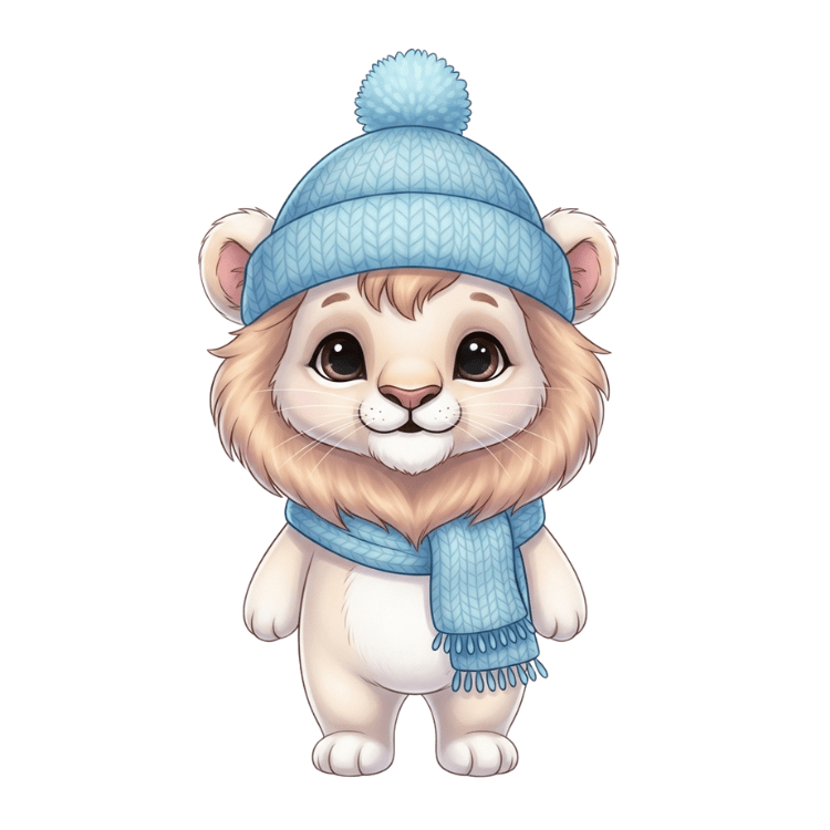 Free Cute Winter Lion Cub Clipart