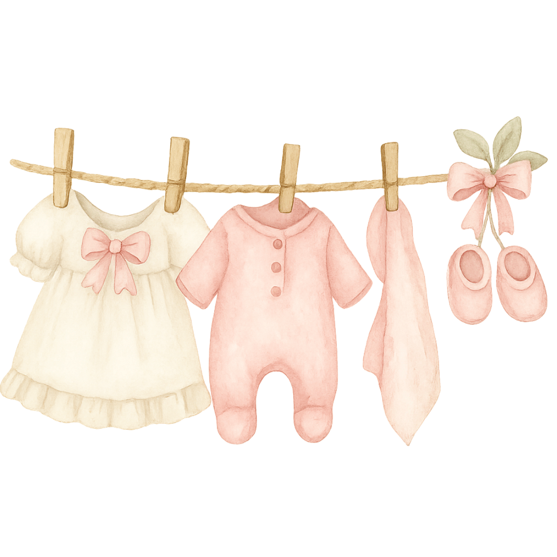 Free Baby Clothesline Clipart – Pastel Outfit Garland Watercolor