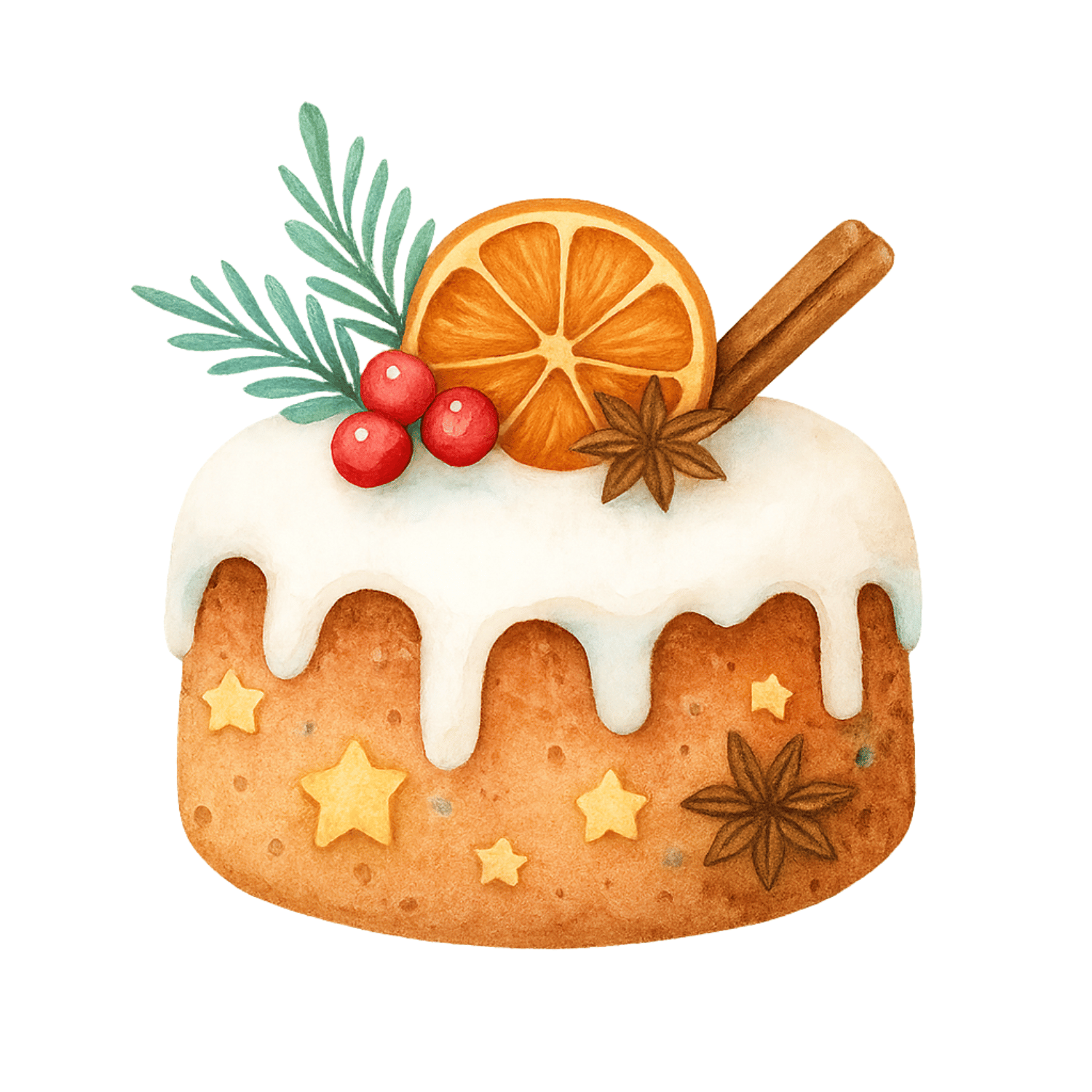 Free Watercolor Christmas Cake Clipart (PNG, 300 DPI)