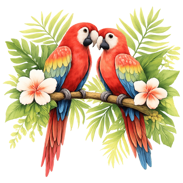 Free Watercolor Scarlet Macaw Love Birds Clipart