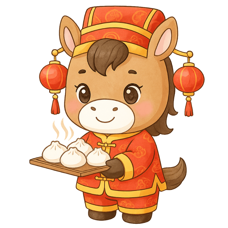 Free Cute Chinese New Year Horse with Dumplings Clipart
