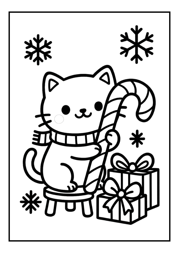 Free Cute Christmas Cat Coloring Pages Set