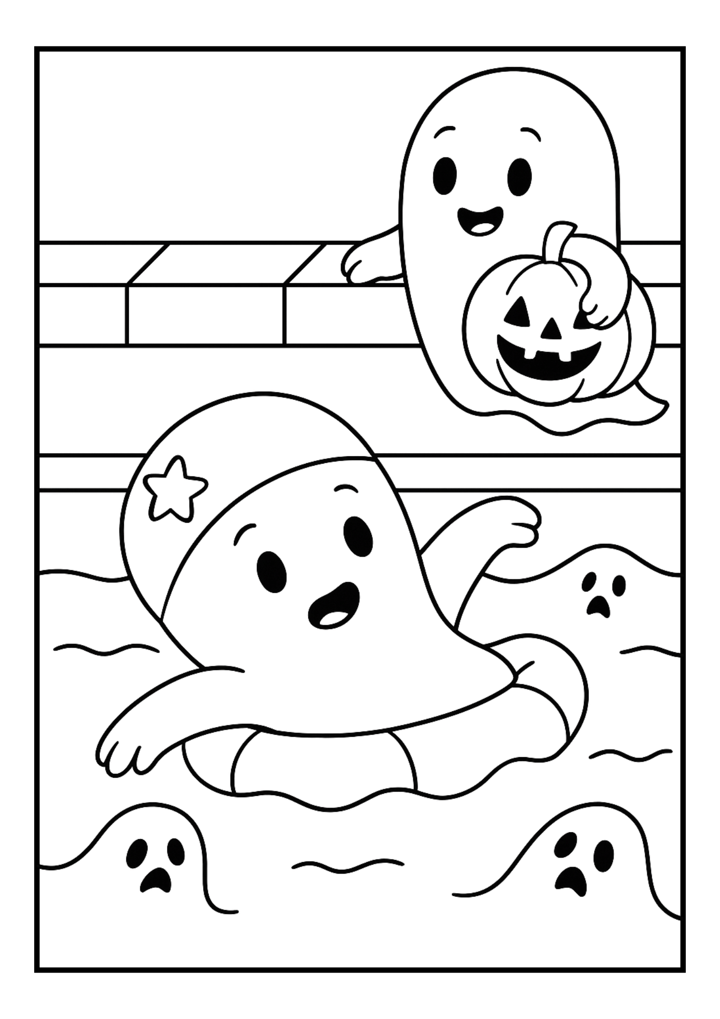 Free Halloween Ghost Coloring Pages – Cute Sports Set (PDF, 300 DPI)