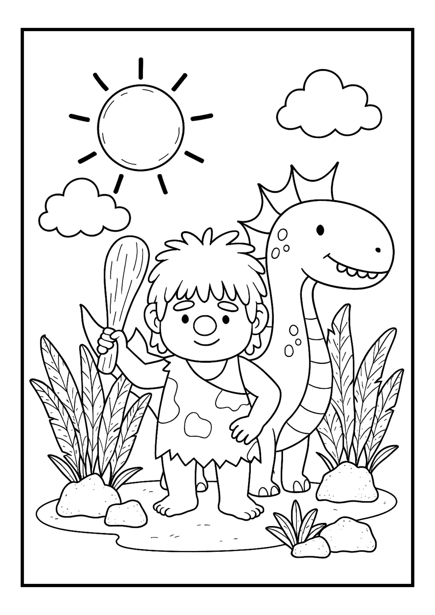 Prehistoric Boy Dinosaur Coloring Pages – Free Download (PDF, 300 DPI)