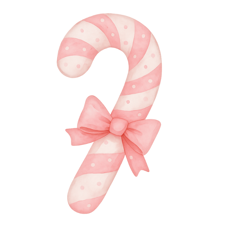 Free Pink Candy Cane Watercolor Clipart with Bow