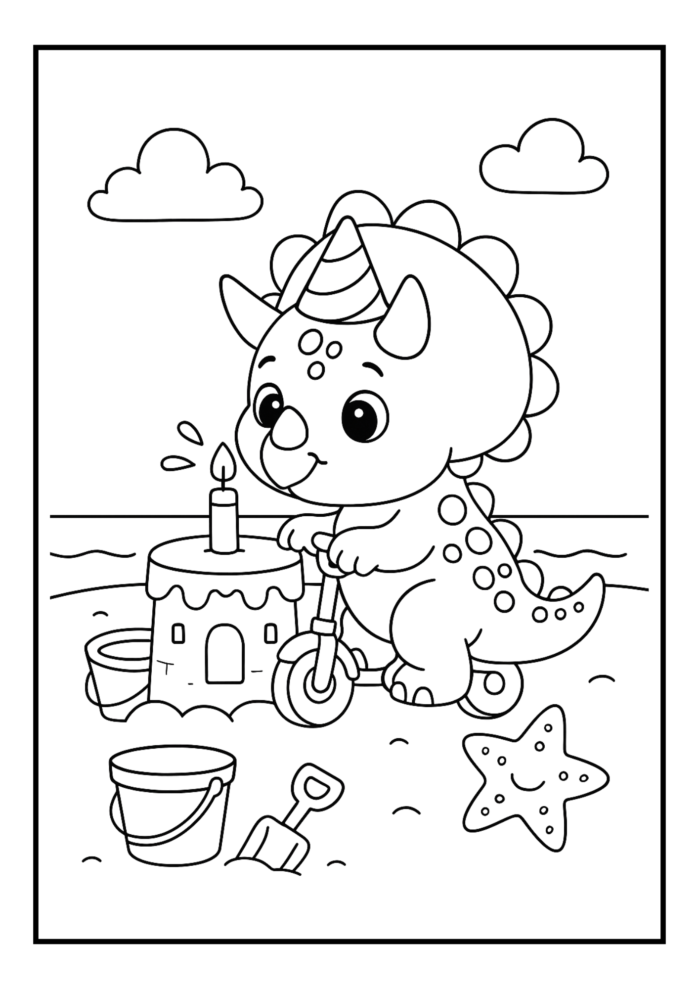 Free Cute Triceratops Birthday Coloring Pages Set (PDF, 300 DPI)