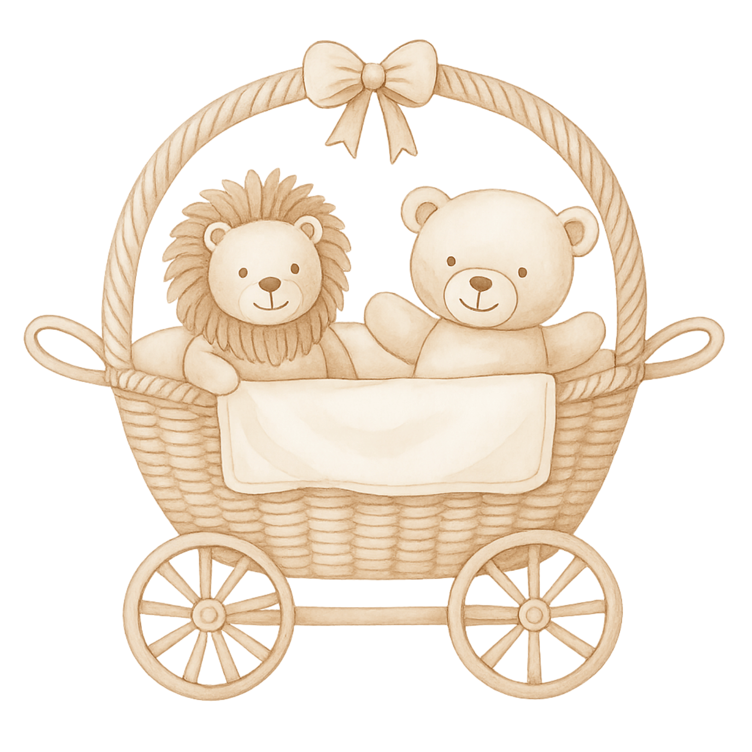 Free Wicker Baby Pram with Teddy & Lion Clipart
