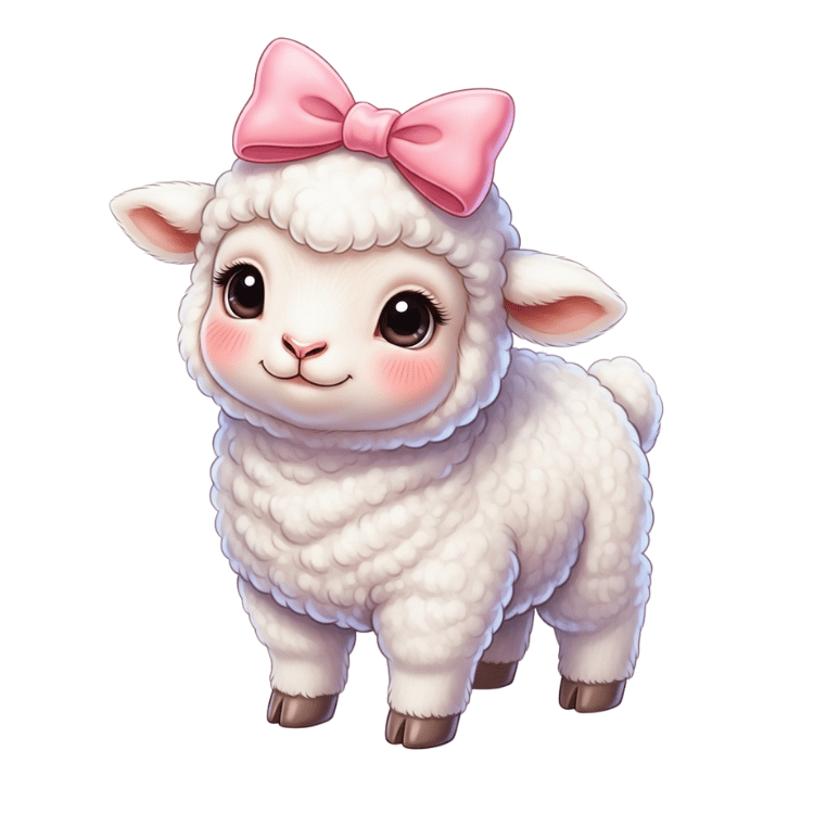 Free Cute Lamb Clipart with Pink Bow