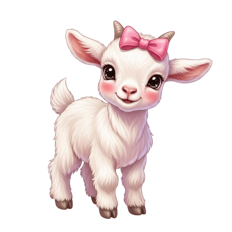 Free Cute Baby Goat Clipart with Pink Bow