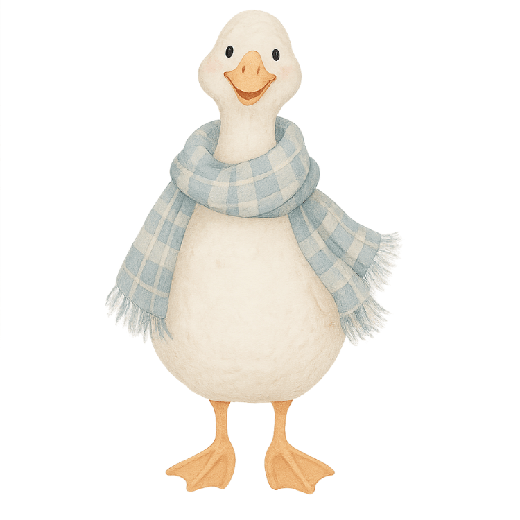 Free Cute Winter Goose Clipart with Blue Plaid Scarf