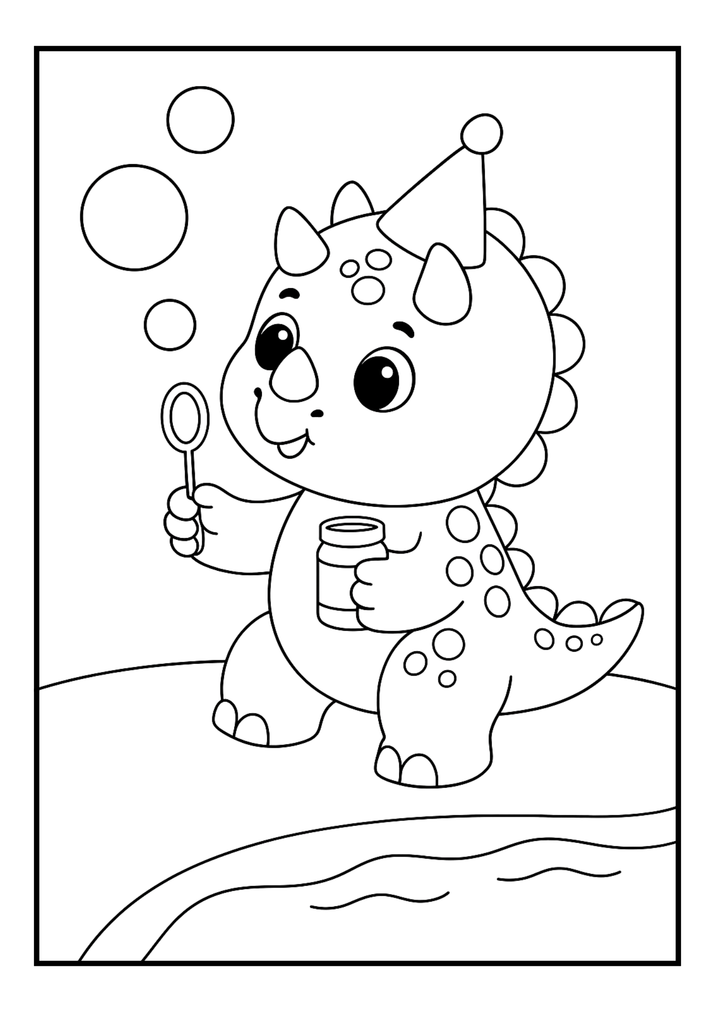 Free Cute Triceratops Birthday Coloring Pages Set (PDF, 300 DPI)