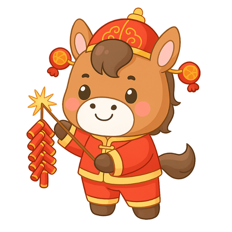 Free Cute Chinese New Year Horse with Firecrackers Clipart