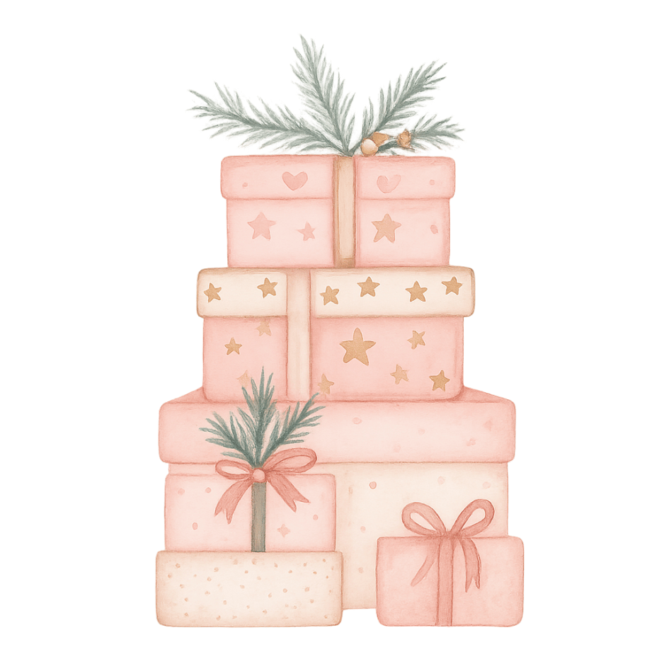 Free Pink Christmas Gift Boxes Watercolor Clipart