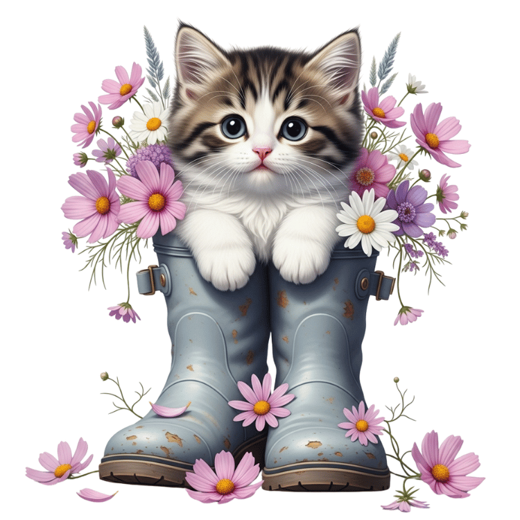 Free Watercolor Kitten in Rain Boots Clipart