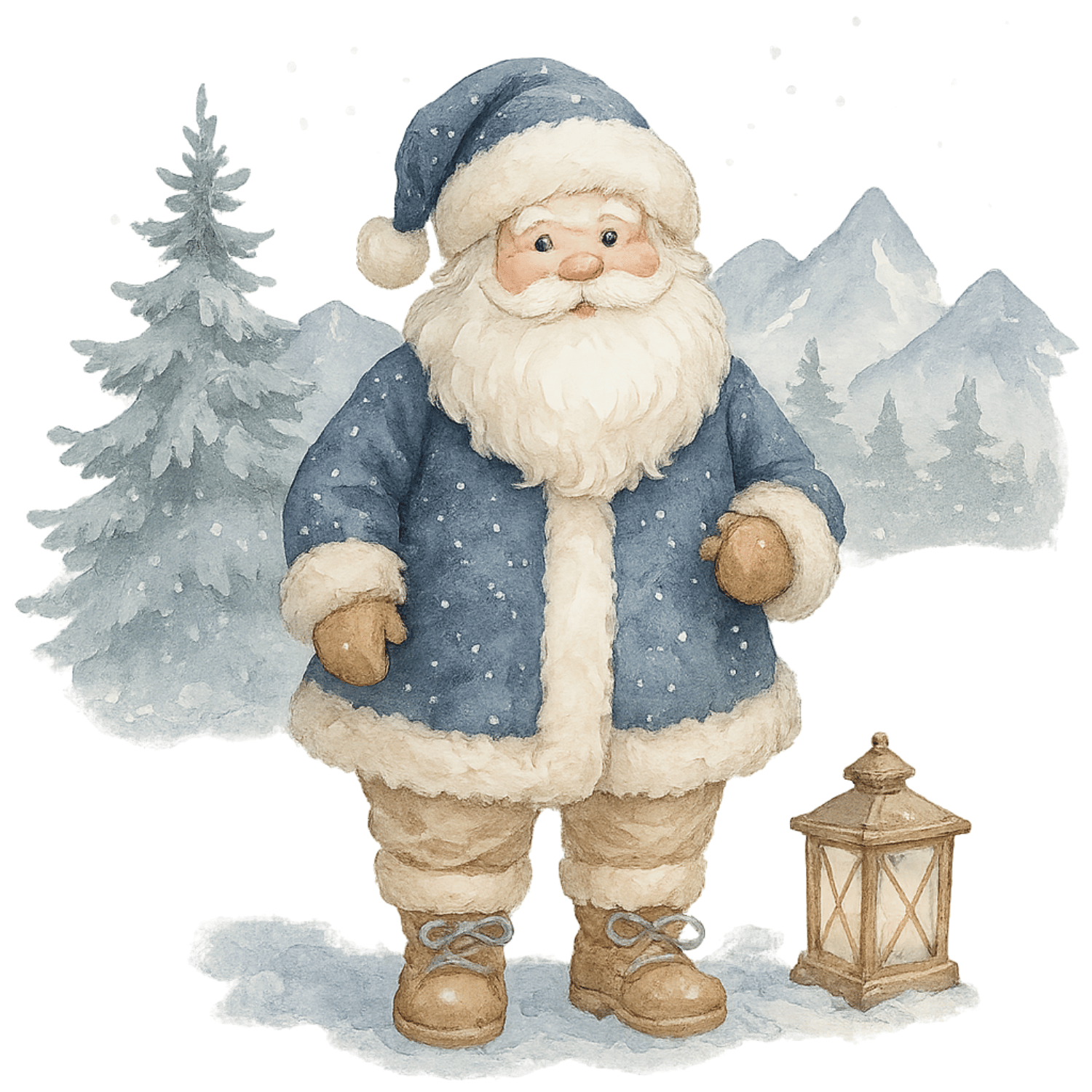 Free Blue Santa in Snowy Forest Clipart (PNG, 300 DPI) – Free Download