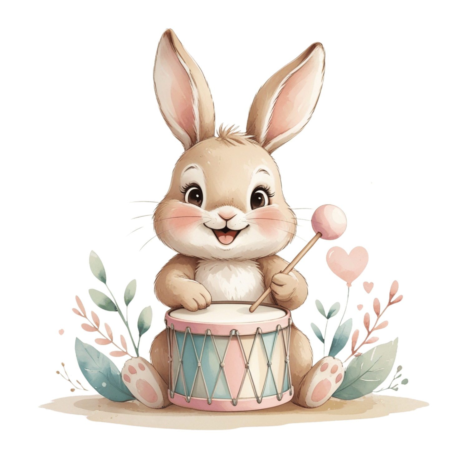 FREE Watercolor Bunny with Drum Clipart