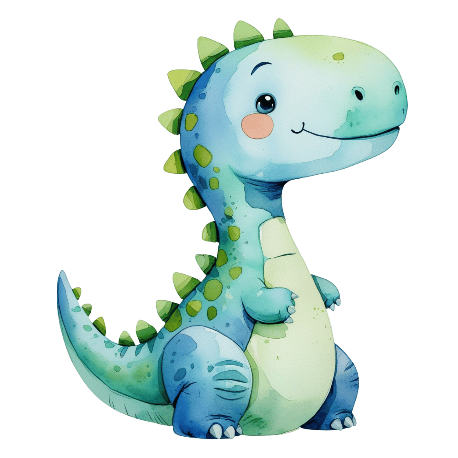 Watercolor Blue & Green Dino