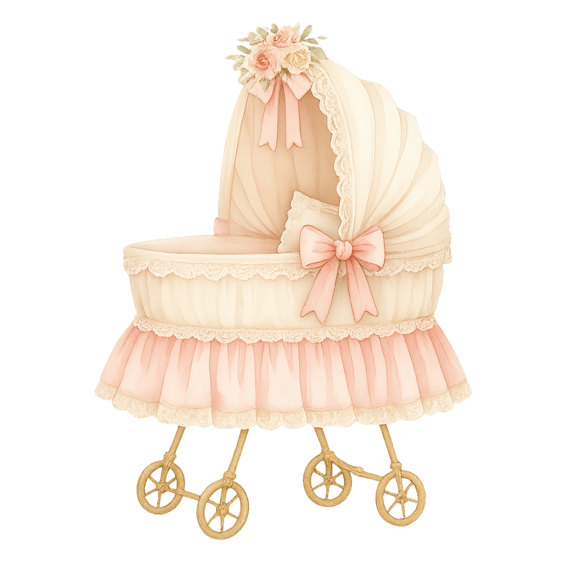 Free Vintage Baby Bassinet Clipart – Pink Lace Canopy Watercolor