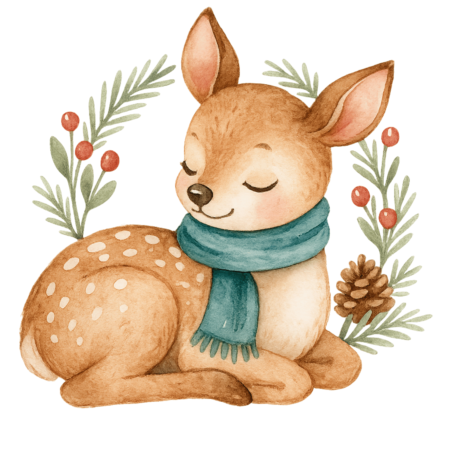 Free Watercolor Winter Fawn Clipart (PNG, 300 DPI)