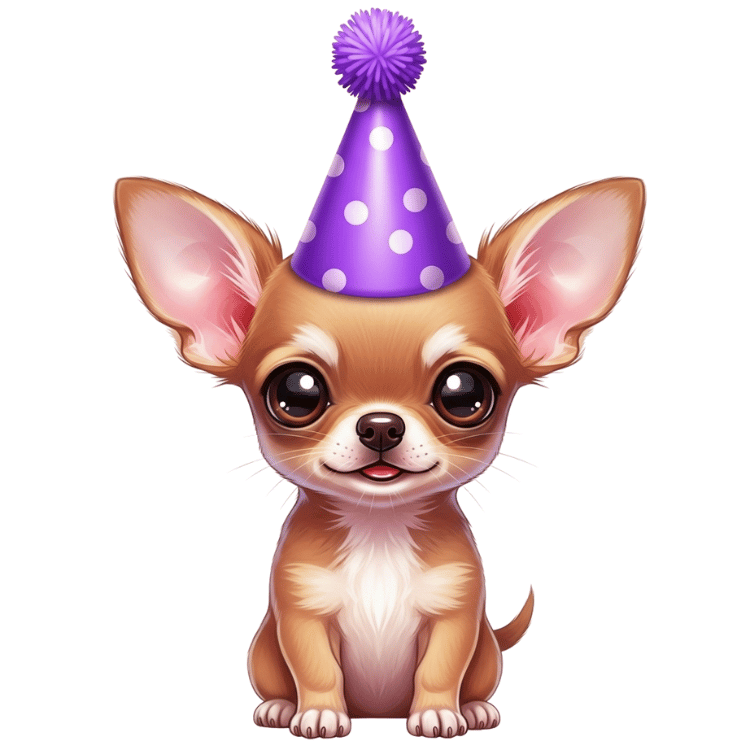 Free Cute Chihuahua Birthday Clipart with Purple Party Hat