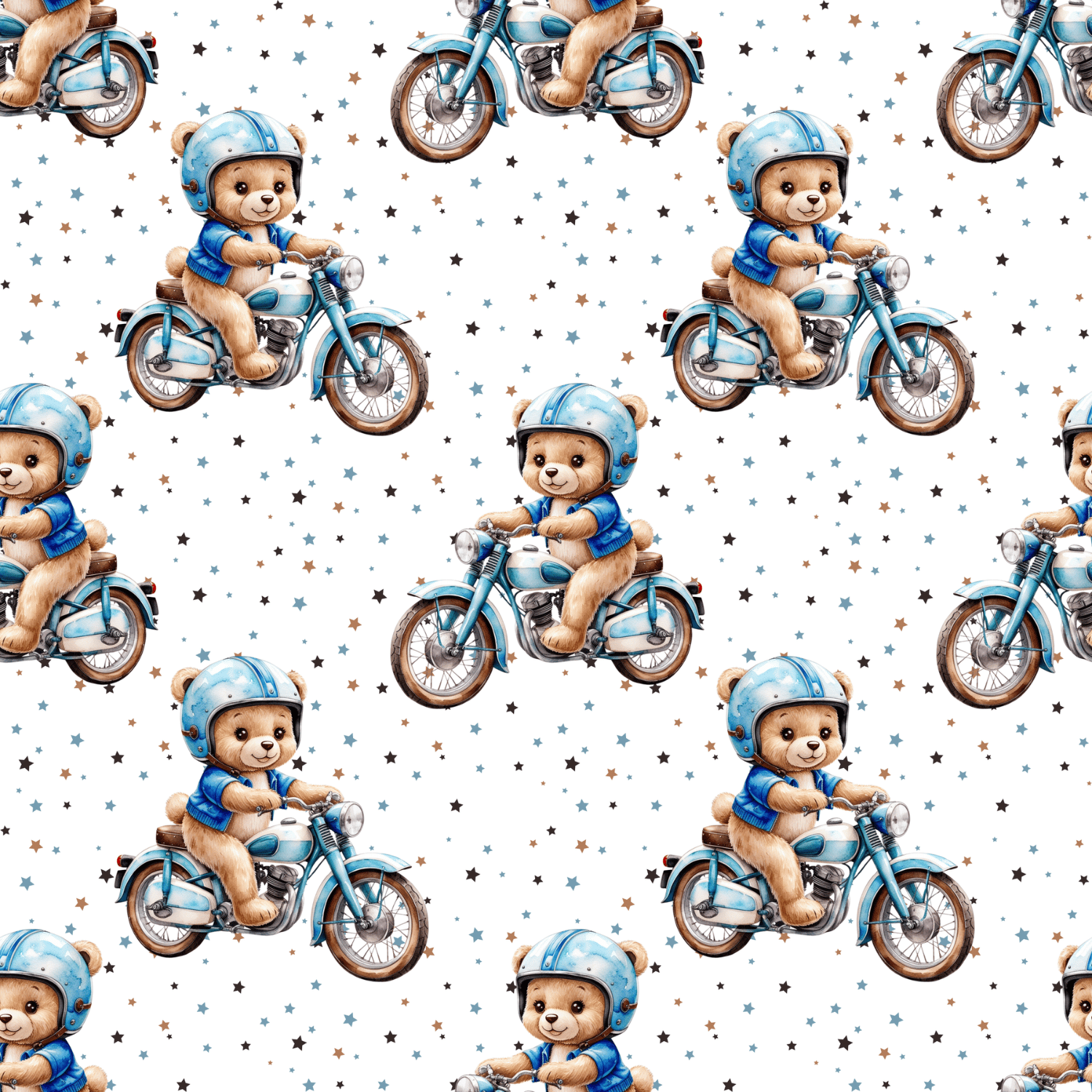 Free Biker Bear on Blue Motorcycle Seamless Pattern (JPG/PNG, 300 DPI) | Free Download