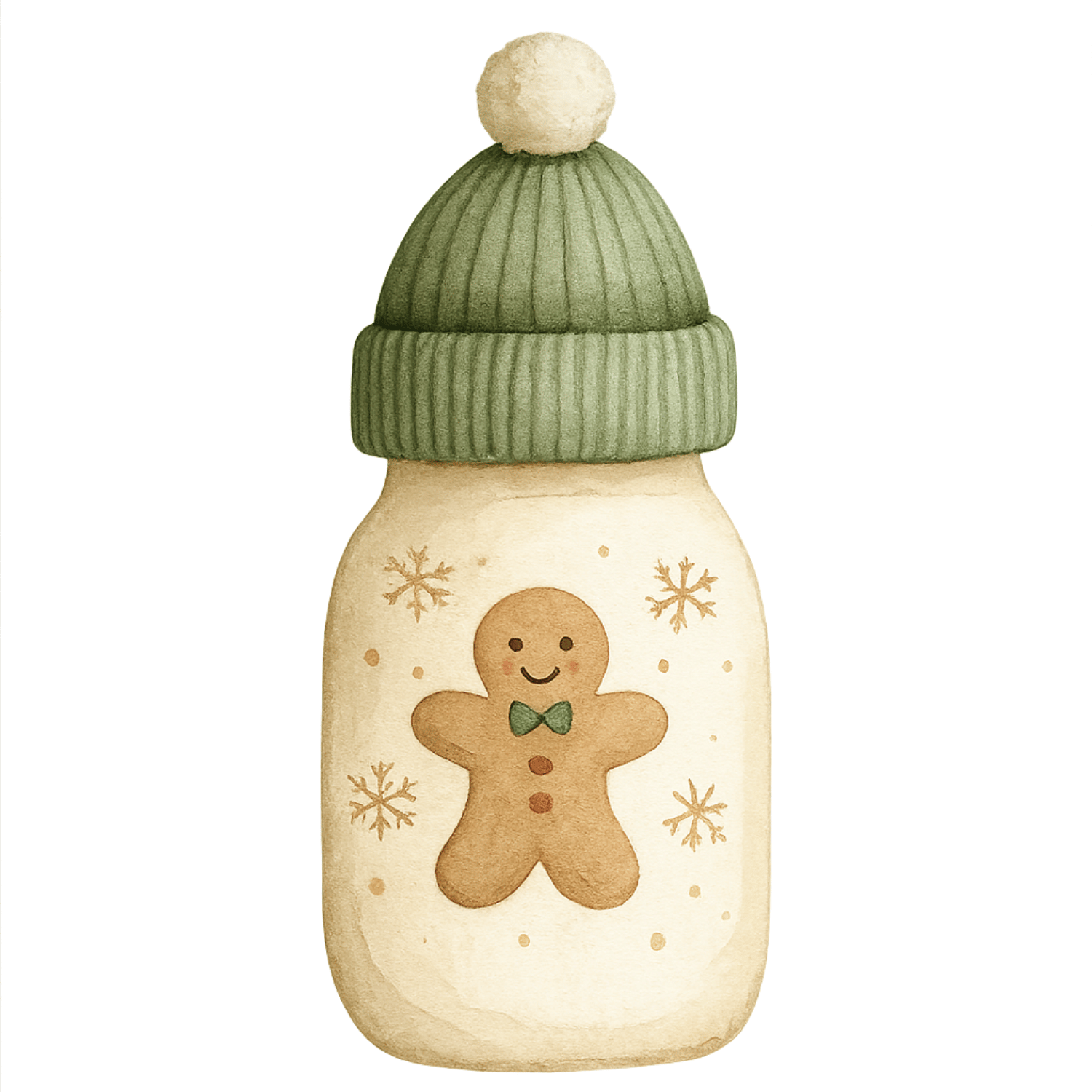 Free Watercolor Baby Bottle with Gingerbread Clipart (PNG, 300 DPI)