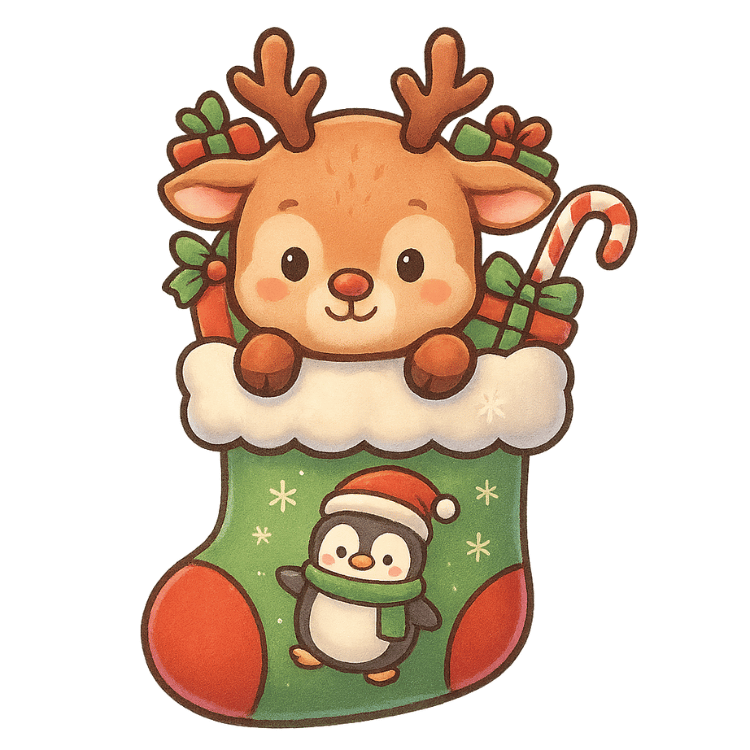 Free Cute Reindeer in Christmas Stocking Clipart
