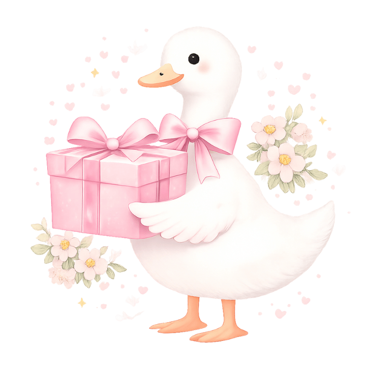Free Pink Goose Holding Gift Box Clipart