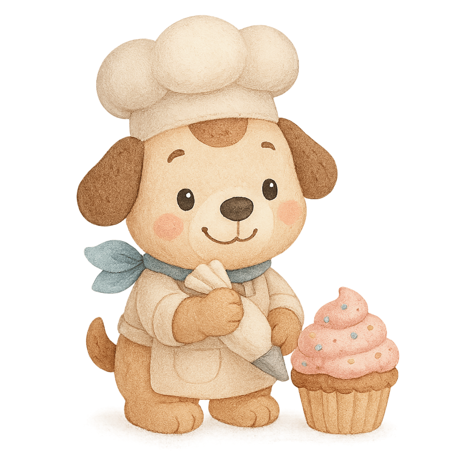 Free Cute Puppy Chef Clipart with Cupcake (PNG, 300 DPI)