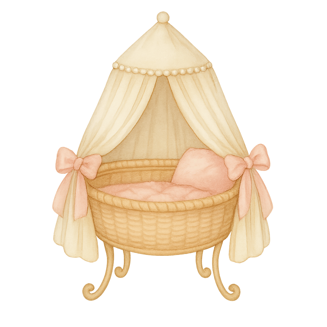Free Canopy Cradle Clipart – Vintage Baby Bassinet with Drapes
