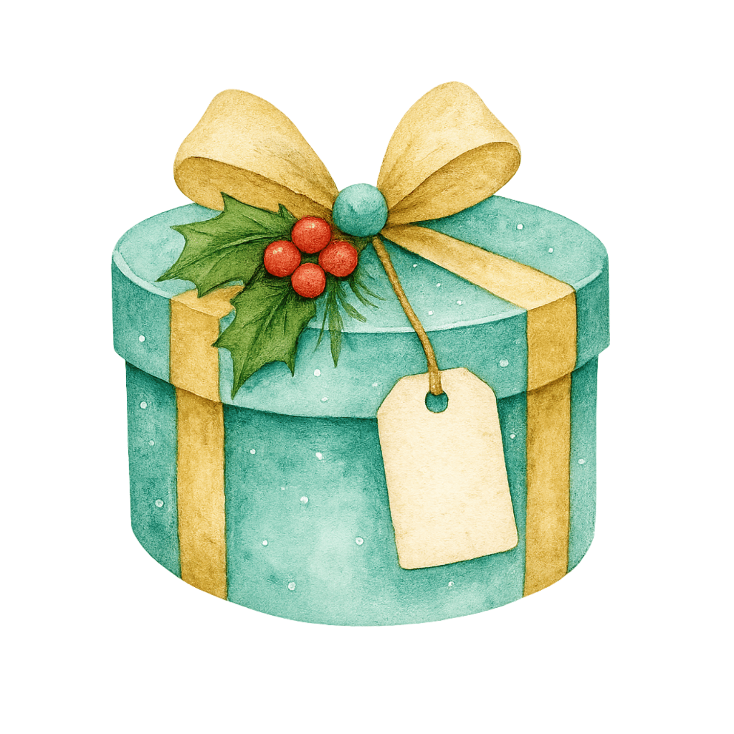 Free Watercolor Christmas Teal Gift Box Clipart (PNG, 300 DPI)