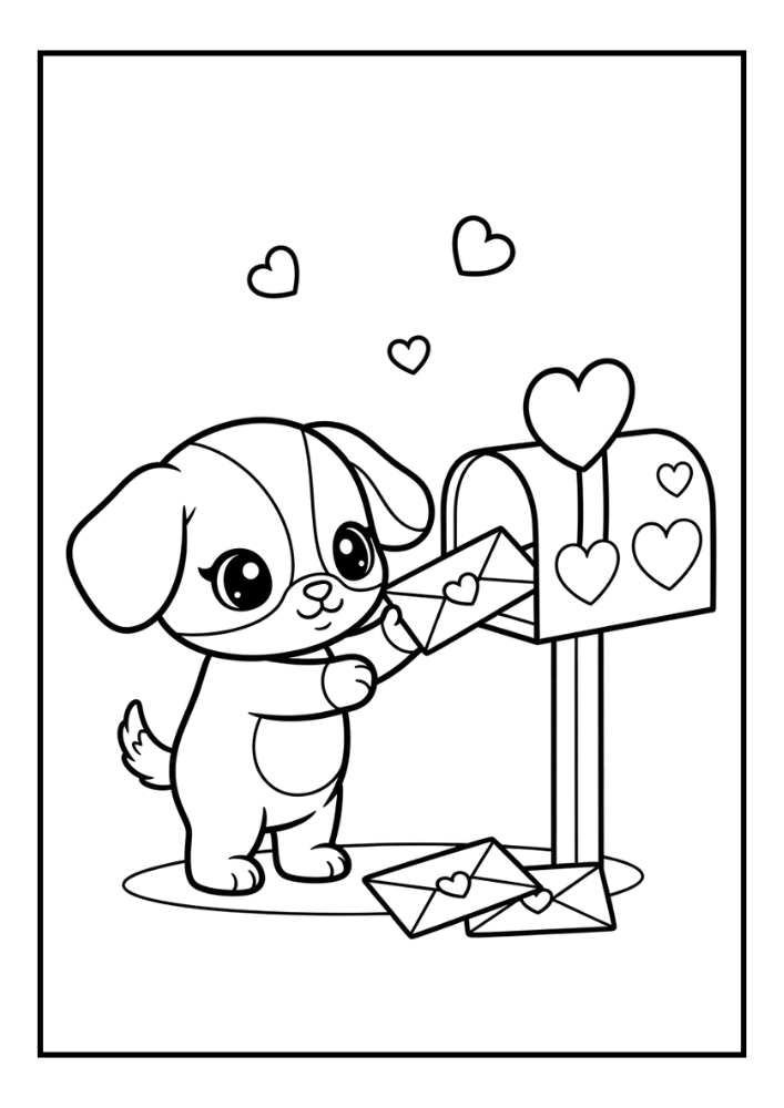 Free Cute Valentine Puppy Coloring Pages Set