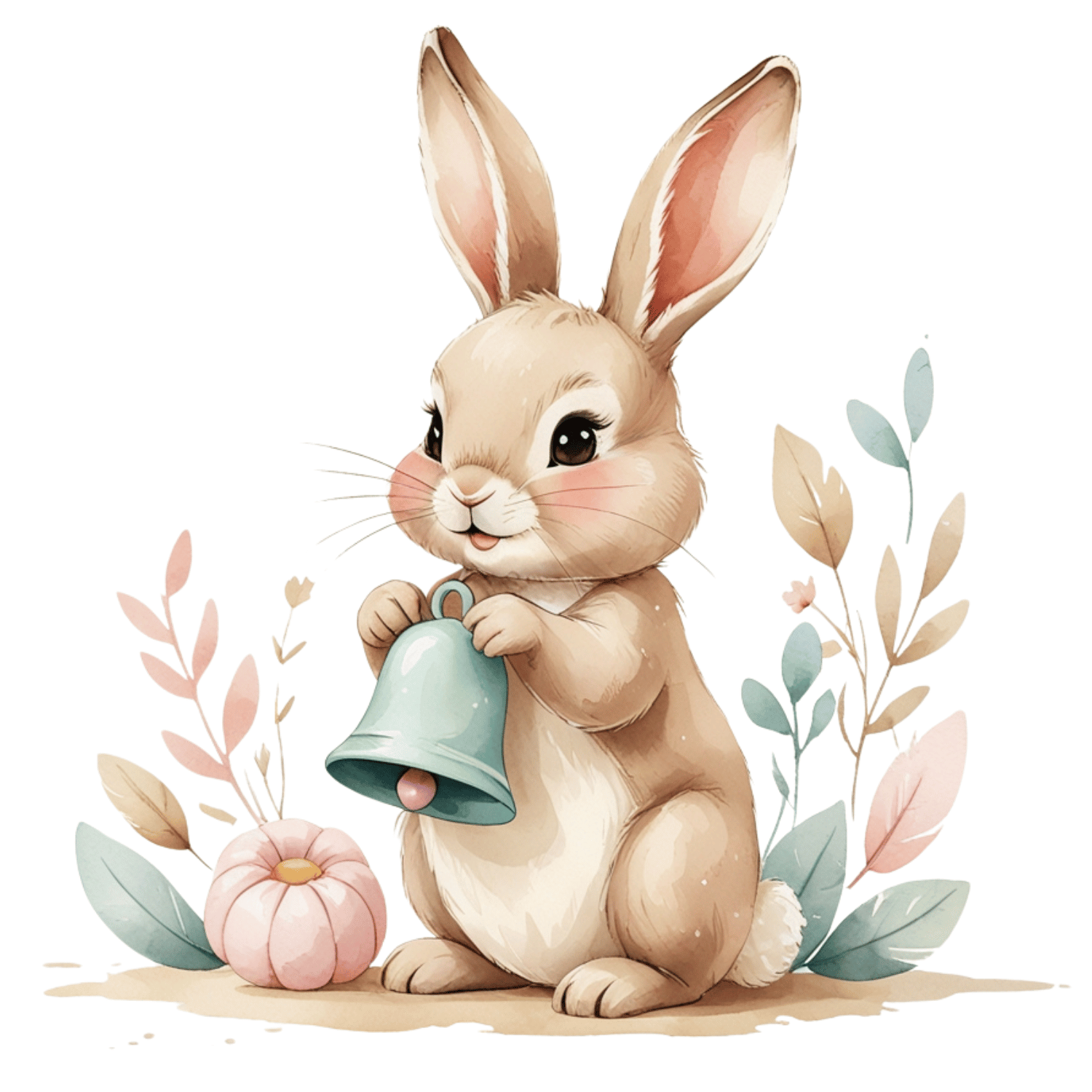 FREE Watercolor Rabbit with Bell Clipart