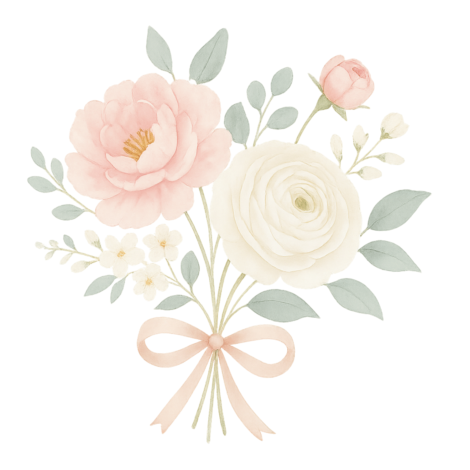 Soft Blush Peony & Ranunculus Bouquet Clipart (PNG, 300 DPI)
