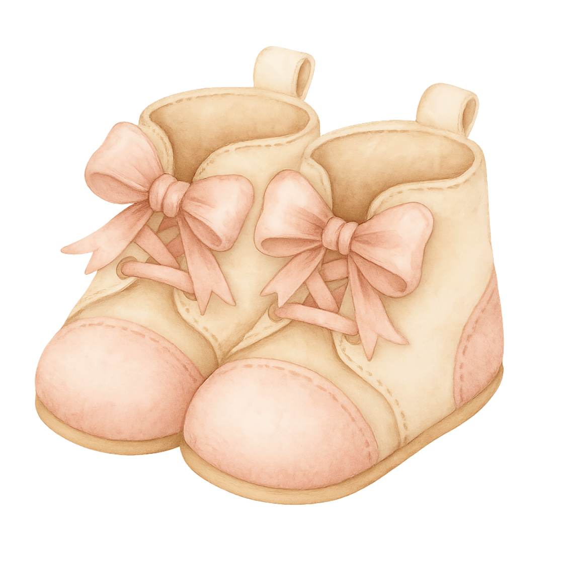 Free Baby Shoes Clipart – Ivory Booties with Pink Bows Watercolor