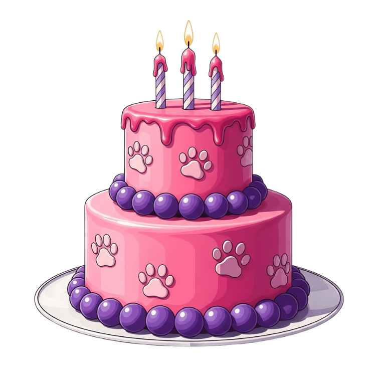 Free Pink Paw Print Birthday Cake Clipart