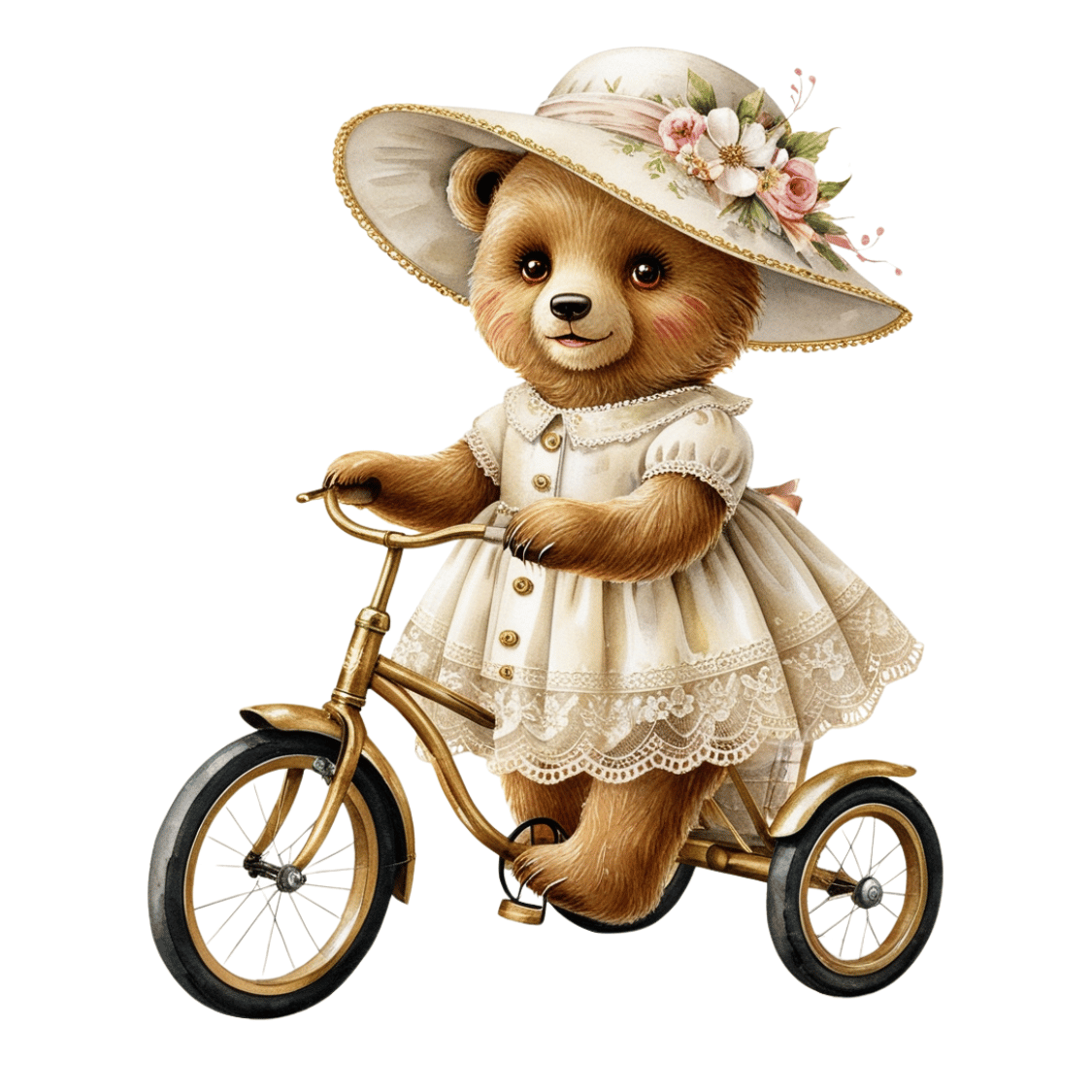 Free Vintage Teddy Bear Girl on Tricycle Clipart
