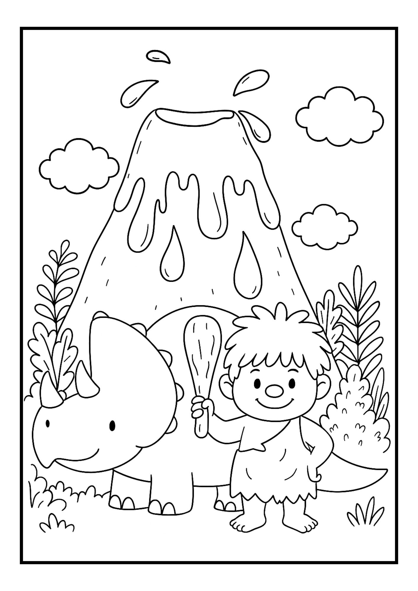 Prehistoric Boy Dinosaur Coloring Pages – Free Download (PDF, 300 DPI)
