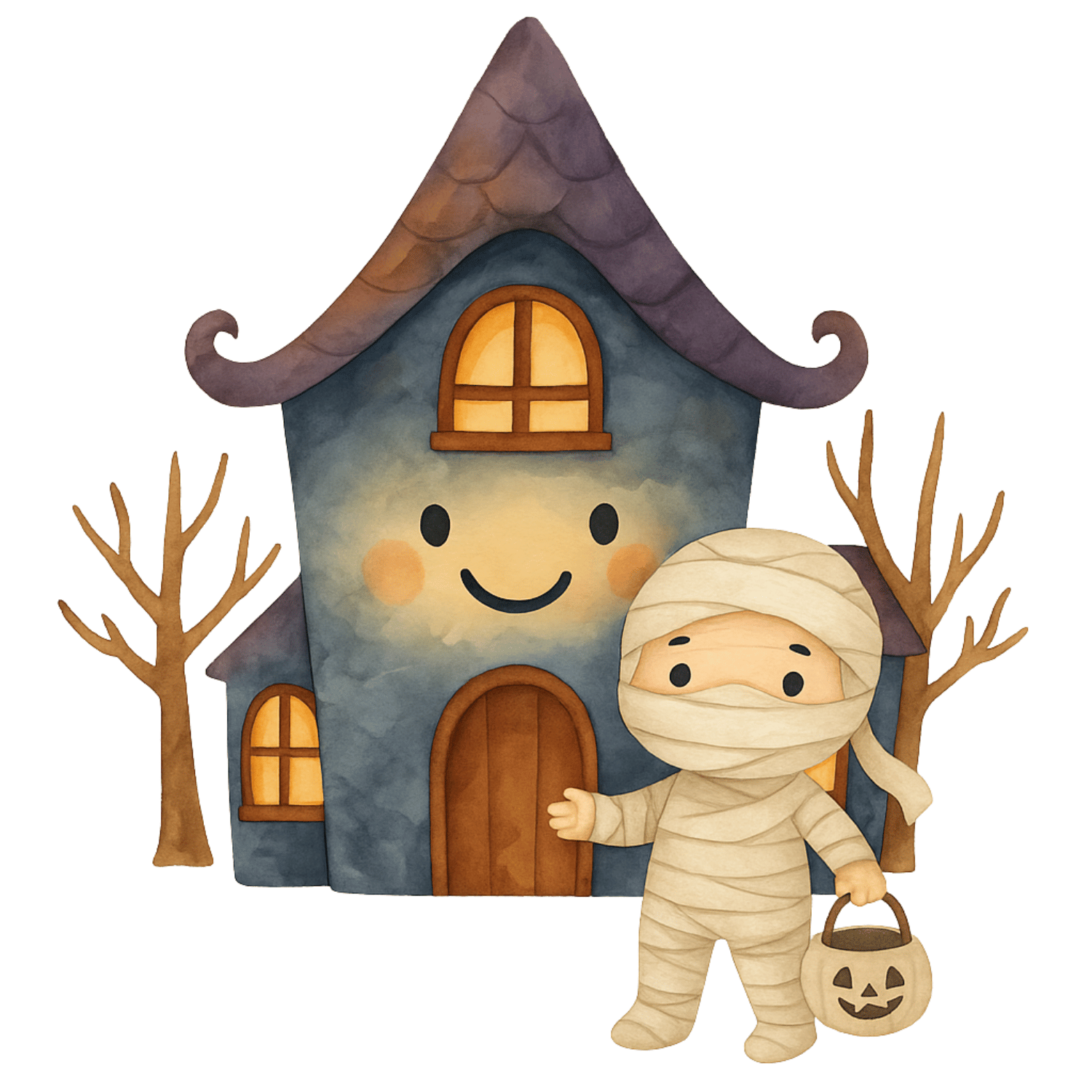 Free Cute Haunted House and Mummy Halloween Clipart (PNG, 300 DPI)