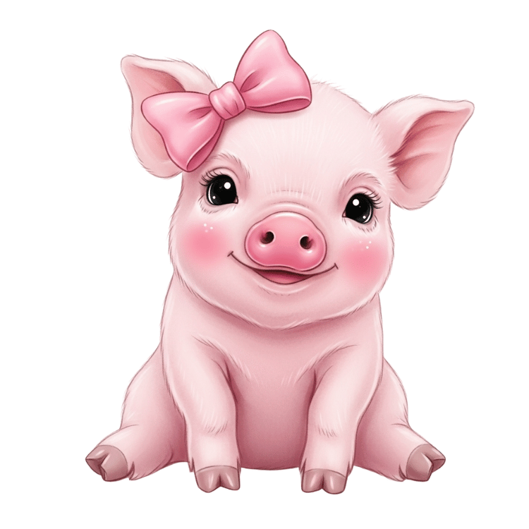 Free Cute Baby Pig Clipart with Pink Bow