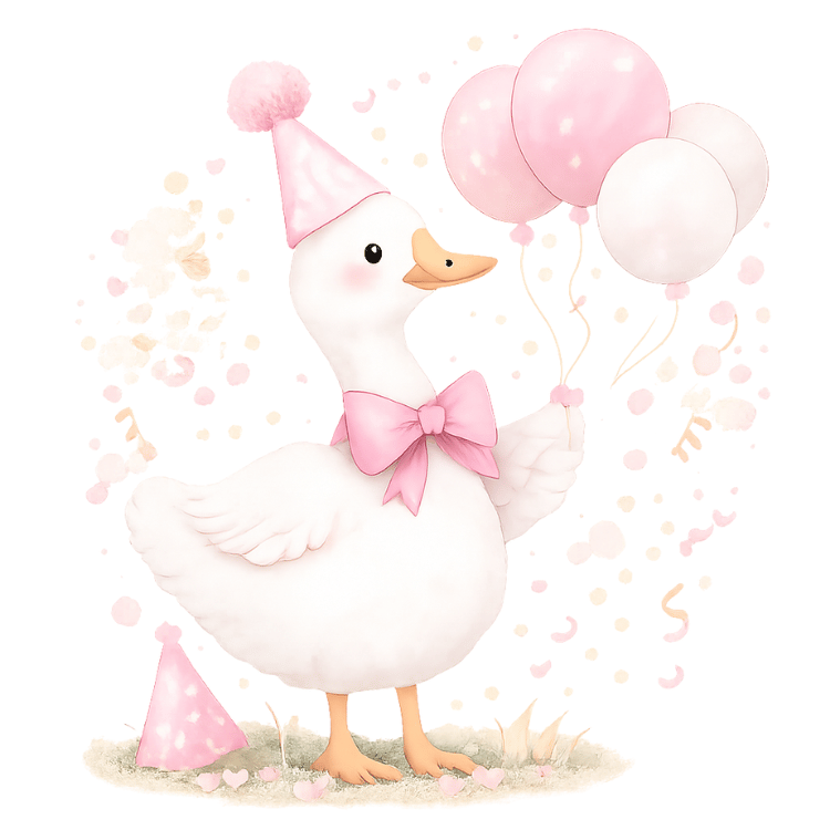 Free Pink Goose Baby Shower Clipart with Balloons